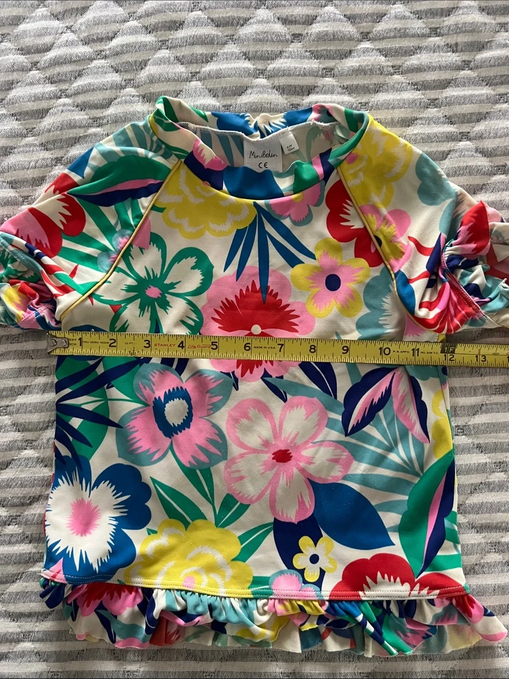 Mini Boden Colorful Flower Ruffle Hem Rashguard Swim Top 6-7 Years 122cm